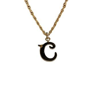 Vintage Avon Gold Tone Initial "C" Pendant Necklace 24" Chain Charm